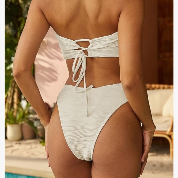 ZAFUL Women Strapless Ribbed Wave Bandeau Bikini Set Lace up Swimsuit - Picture 15 of 16